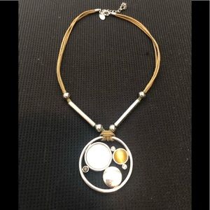 Lia Sophia stone, tan and silver necklace